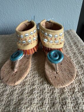 Disney Teal Spiral Accent Cork Sandals with Yellow Ankle Cuff